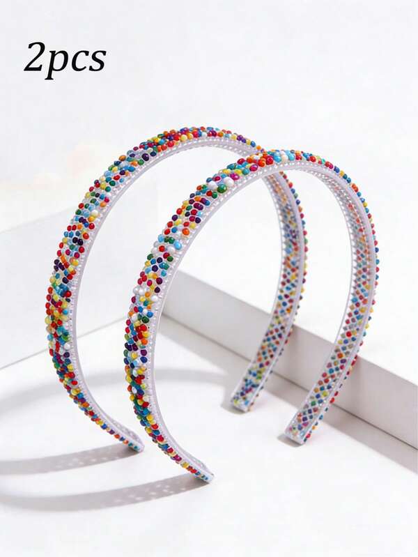 2pcs/1pc Colorful Beaded Fashion Cute Headband For Women/Students, Suitable For Daily Wear, All Seasons, Can Be Worn For Face Washing, Masking, Bathing, Birthday Gift Hair Accessory