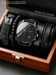 LIANDU LIANDU 1 Set Men's Casual Sports Quartz Watch With Calendar Function, Round Roman Numeral Dial, Punk Style Woven Strap, Suitable For Daily Wear, Ideal Birthday Gift For Friends, No Gift Box - Black - View 1
