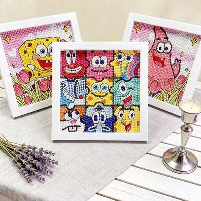 SpongeBob SquarePants 1 pieza Juego de Pintura de Diamantes 5D de Bob Esponja (con marco de fotos), Juego de arte de diamantes de dibujos animados creativos hecho a mano. Juego de pintura de diamantes 5D adecuado para decoración del hogar. También se puede usar como regalo del Día de la Madre, regalo de Pascua, regalo de fiesta de Halloween/Navidad o regalo de cumpleaños. Artesanía navideña, kit de pintura de diamantes.