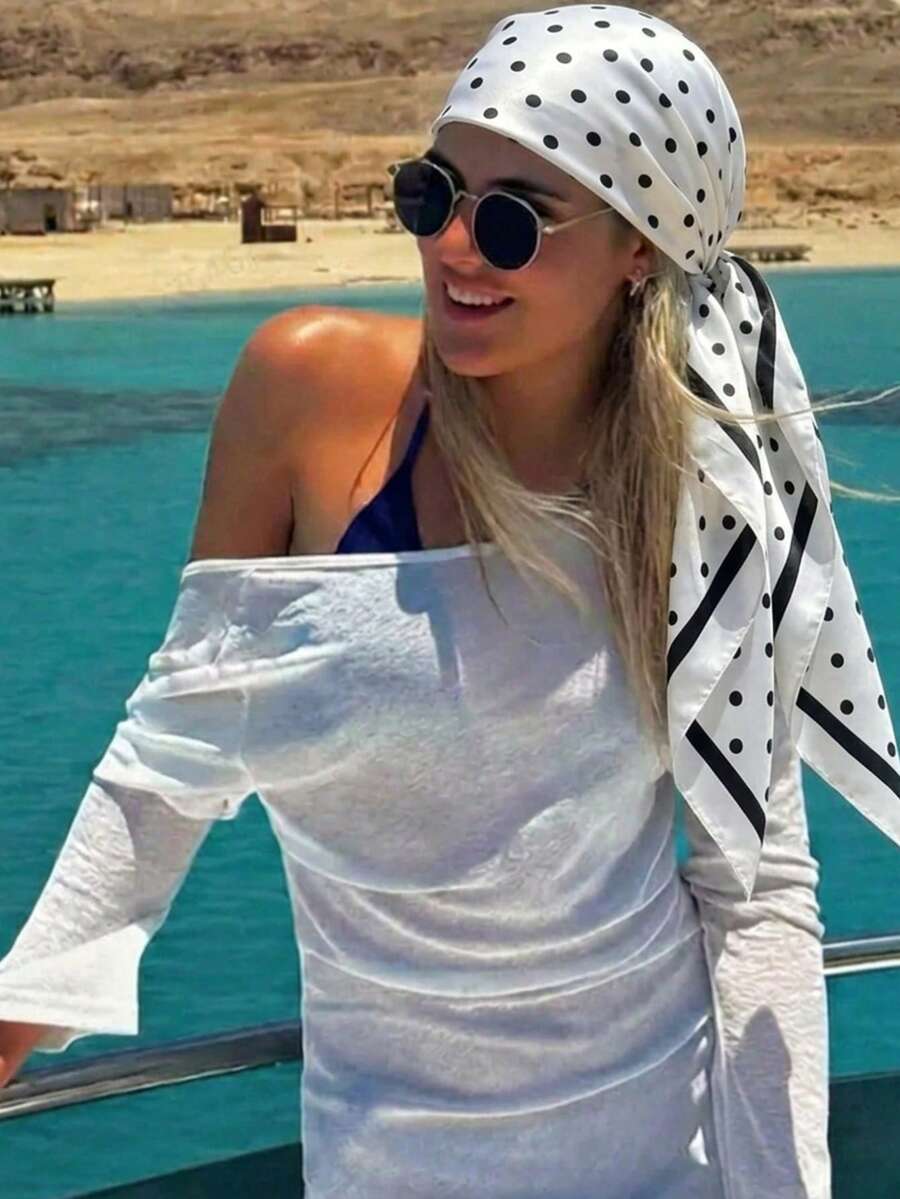 1 Stück 2026 Neuer einfacher Pünktchen-Muster 90cm Quadratischer Schal, vielseitiges Bandana für Frauen, Taille-Krawatte, Haaraccessoire, modischer Halstuch, Strand, Urlaub, Accessoires, Reiseessentiell