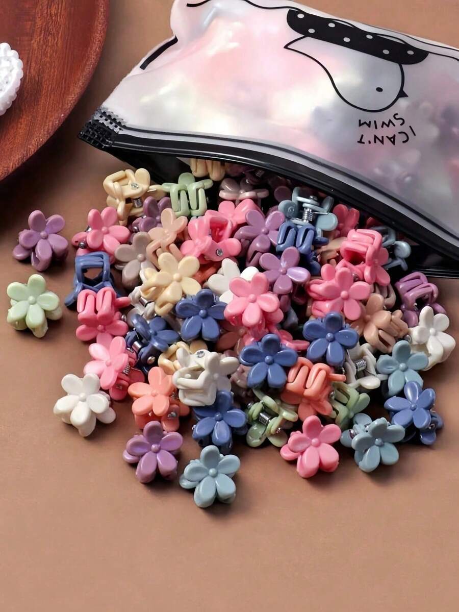 30个随机颜色花朵迷你发夹,适合婴儿头发装饰 - 彩色 - 查看 1