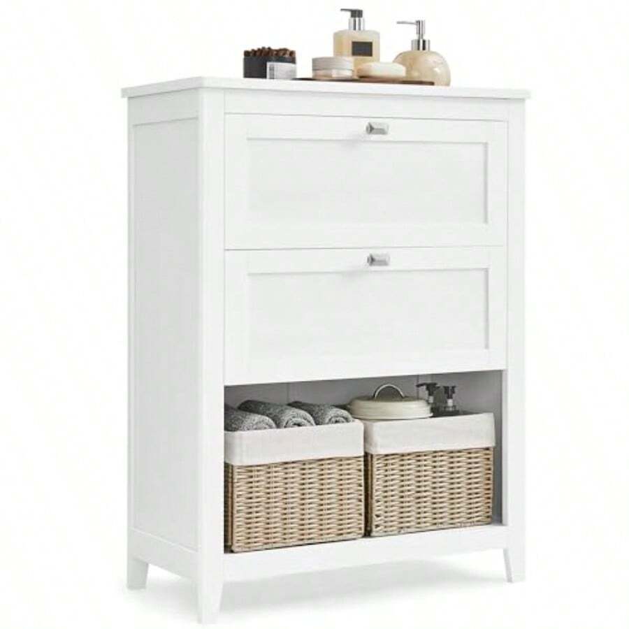 VASAGLE Mueble de Baño Armario de Baño 30 x 60 x 80 cm 2 Cajones 2 Cestas Aparador Blanco Nube MBBC545W02 - Blanco nube - Ver 1