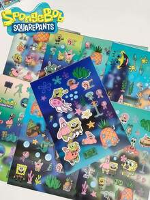 SpongeBob SquarePants Conjunto de 8/16 adesivos fofos de grafite do SquarePants, adesivos de manual do personagem Sereia SquarePants, adesivos impermeáveis de desenho animado, cartões decorativos com estampas fofas e fita adesiva de papel, cores e estilos aleatórios (8 unidades/conjunto). - Multicolorido - Ver 5