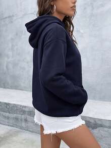 CHIEREGATO OUTLET Women's Sweatshirt, Winter Warmth, Kangaroo Hoodie, Cozy Sweatshirt With Cat Print, Women's Hooded Jacket, Sizes S To XL - 藍色 - 查看 4
