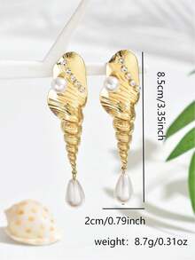 1 Đôi bông tai nữ hình vỏ sò vàng lấp lánh, đính đá và ngọc trai giả, phong cách nàng tiên cá, hoàn hảo cho kỳ nghỉ hè, tiệc tùng trên bãi biển và trang phục mùa hè boho, đi làm hàng ngày, quà tặng hẹn hò. - Vàng - Xem 3