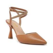 Di Valerina Formal Pumps With Rhinestone Straps, High Thin Heel, Elegant, - Camel - View 1