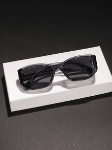 1副男士复古几何时尚眼镜，轻巧贴合镜框，时尚灰色镜片，适合度假外出，附眼镜盒 - 彩色 - 查看 7