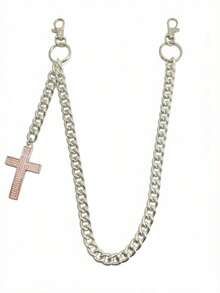 多元素交叉裤链，带龙虾扣吊坠的腰链，钱包链，复古链，双层链，嘻哈朋克风，牛仔裤链，口袋链，男士钥匙链 - 古銀色 - 查看 9