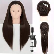 Đầu ma-nơ-canh trang điểm unisex dành cho người lớn, cao 26 inch, tóc giả thẳng màu nâu, chân đế điều chỉnh được, dùng cho đào tạo thẩm mỹ, thực hành nối mi, quà tặng chuyên nghiệp cho thợ làm tóc. - Xem 7