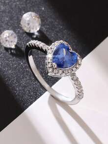 1 chiếc nhẫn hình trái tim thanh lịch, lãng mạn, đính đá Cubic Zirconia, hoàn hảo cho lời cầu hôn, lễ đính hôn, đám cưới, dạ hội, ngày Valentine, kỷ niệm và các dịp khác. - Bạc - Xem 2