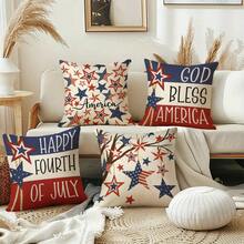 4pcs 4th Of July Independence Day Pillow Covers, Patriotic Decorative Pillowcases, Independence Day Celebration, American Flag Pattern, Suitable For Bedroom, Sofa, Home Decor And Outdoor Use - Multicolor - View 4