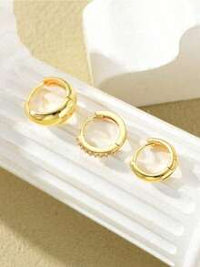 6pcs Dainty Cubic Zirconia Ear Stud & Huggie Hoop Earrings, Copper Allergy-Friendly Stackable Earrings, Cute Earrings Set For Women And Girls Sparkling Copper Allergy-Friendly Stackable Cool Versatile Jewelry, Lightweight Anti-Tarnish Non-Piercing Accessory, Ideal For Daily School Vacation Party Outfit Matching, Birthday Graduation Gift For Girls, Casual Ear Set - 彩色 - 查看 4