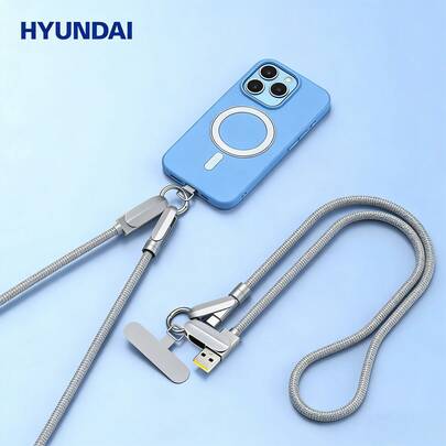 HYUNDAI Cáp dữ liệu đeo cổ 100W, tương thích với iPhone/Huawei/Xiaomi/Samsung, cáp sạc di động chất lượng cao với dây treo thời trang, chống đứt gãy mạnh mẽ.