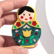 1 Stück modische & süße handgemachte bunte Matroschka-Brosche aus Acryl, geeignet als Schmuckzubehör für Frauen zu Feiertagen, Geschenkidee - Geometrisch - Übersicht 6