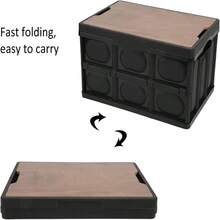 Outdoor Multifunctional Folding Storage Box With Wooden Panel Thickened Removable Portable Large Capacity Versatile Use As Coffee Table For Camping Picnic (Black) - 30L - View 2