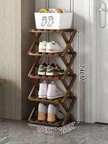 Bamboo Simple No-Assembly Folding Shoe Rack Entryway Shelf One Piece - Brown - View 3