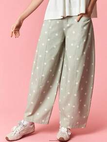 Polka Dot Jeans Women Y2K Print High Waisted Wide Leg Denim Pants Vintage Stretchy Boyfriend Jeans 90s Streetwear - 綠色 - 查看 3