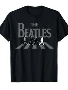 Men's Graphic T-Shirt, Men's Funny T-Shirt, Men's T-Shirt - Beatles Iconic Abbey Road Album Cover T-Shirt, Soft And Breathable Casual Short Sleeve Crew Neck Tee For Everyday Use In All Seasons And For Music Fans, Vintage Inspired Crop Top, Cotton T-Shirt. - 黑色 - 查看 1