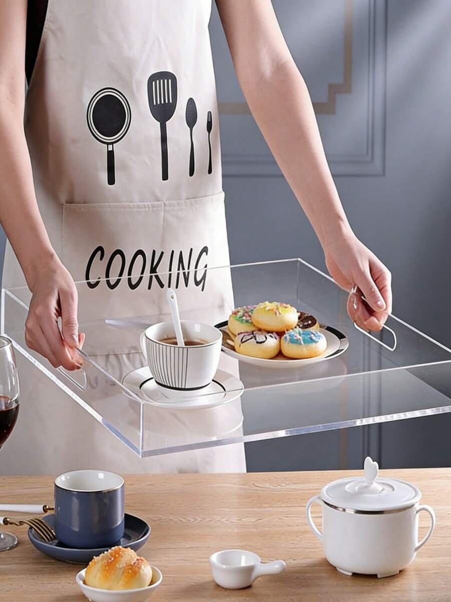 1pc Acrylic Tray, Fashionable Multifunctional, Transparent Rectangular Storage Box, Space-Saving, Can Be Used To Store Cosmetics, Snacks, Toiletries, And Food