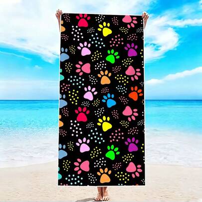 1条超大号彩色狗狗爪印沙滩巾，柔软速干，超大尺寸，适合泳池、旅行、露营、瑜伽、健身房等场合，是夏季海滩必备单品，也是送给成人或朋友的礼物。