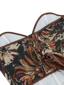 Top aderente a fascia con stampa asimmetrica vintage da donna, top corsetto per feste di Capodanno, San Valentino, vacanze e Sao Joao, abbigliamento da donna - Multicolore - Visualizzare 7