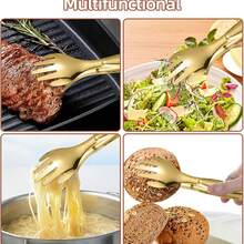 Kẹp gắp thức ăn bằng thép không gỉ mạ vàng hình bàn tay - Kẹp gắp thức ăn cao cấp bằng kim loại, chịu nhiệt, chống trượt, thích hợp cho bít tết, nướng, salad, mì ống, món tráng miệng, tiệc buffet, làm bánh, phục vụ tiệc và xử lý thực phẩm hàng ngày. - Vàng - Xem 4