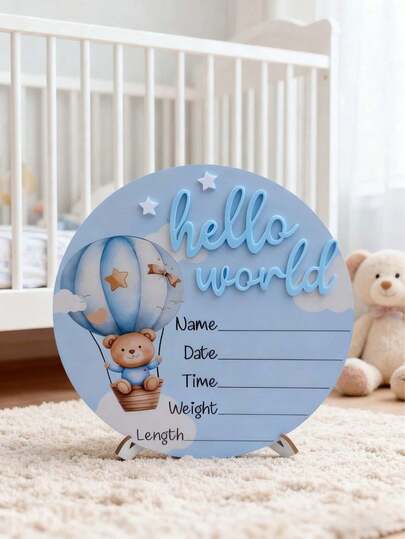 2pcs "Hello World" Newborn Announcement Wooden Plaque, Baby Photo Prop, Baby Milestone Wooden Plaque, Baby Christening Gift (Boy/Girl)