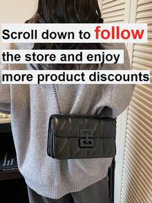 1pc Fashion New PU Square Bag Solid Color Versatile Chain Shoulder Bag For Women - Black - View 2