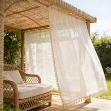 1pc Outdoor Solid Color Sheer Curtain, Boho Lace Trim Flowing Window Sheer, Translucent Privacy Curtain For Outdoor Porch, Hotel, Swimming Pool, Garden Corridor, Bedroom Balcony, Living Room Decor - 1PC - View 2