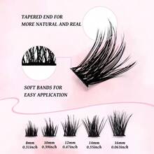 Kit de pestañas en racimos segmentados, incluye pegamento y pinzas, pestañas de extensión individuales, estilo natural y voluminoso, aspecto realista, pestañas de autoextensión fáciles. - Negro - Ver 6