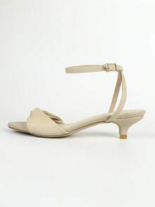 Women's Fashionable Solid Color Pyramid Heel Low Heel Sandals, Spring Summer Shoes Spring Easter - Beige - View 8