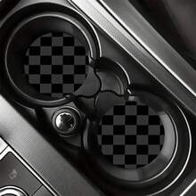 Simple Grid Style 2 Pieces Car Cup Holder Coaster - Anti Slip, 2.8-Inch Made Of Natural Rubber, Washable, Weighing 15 Grams Per Piece, Perfect For Car Interior Accessories - Suitable For Car Owners - Suitable For Daily Use - An Excellent Gift For Car Enthusiasts - Black Plaid 2-piece Set - View 10