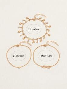 3pcs/Set Fashionable Multi-Layer Gold Heart Tassel Anklet, Charming Women Beach Water Crystal Anklet Suitable For Daily, Party And Beach Holiday Wear. Handmade Chain Length And Bead Quantity Not Fixed - Gold - View 4