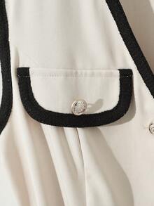 Elegante chaqueta sin mangas, con diseño de estampado de pata de gallo otoñal, con cinturón y botones delanteros, adecuada para fiestas, vacaciones, salidas casuales y vacaciones - Albaricoque - Ver 8