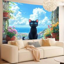 1 Stück 3D Optik Topfpflanze & schwarze Katze beobachtet den Meereshintergrund Dekoration, geeignet für Wohnzimmer, Schlafzimmer, Büro, Party, ein perfektes kreatives Geschenk - 7 - Übersicht 2