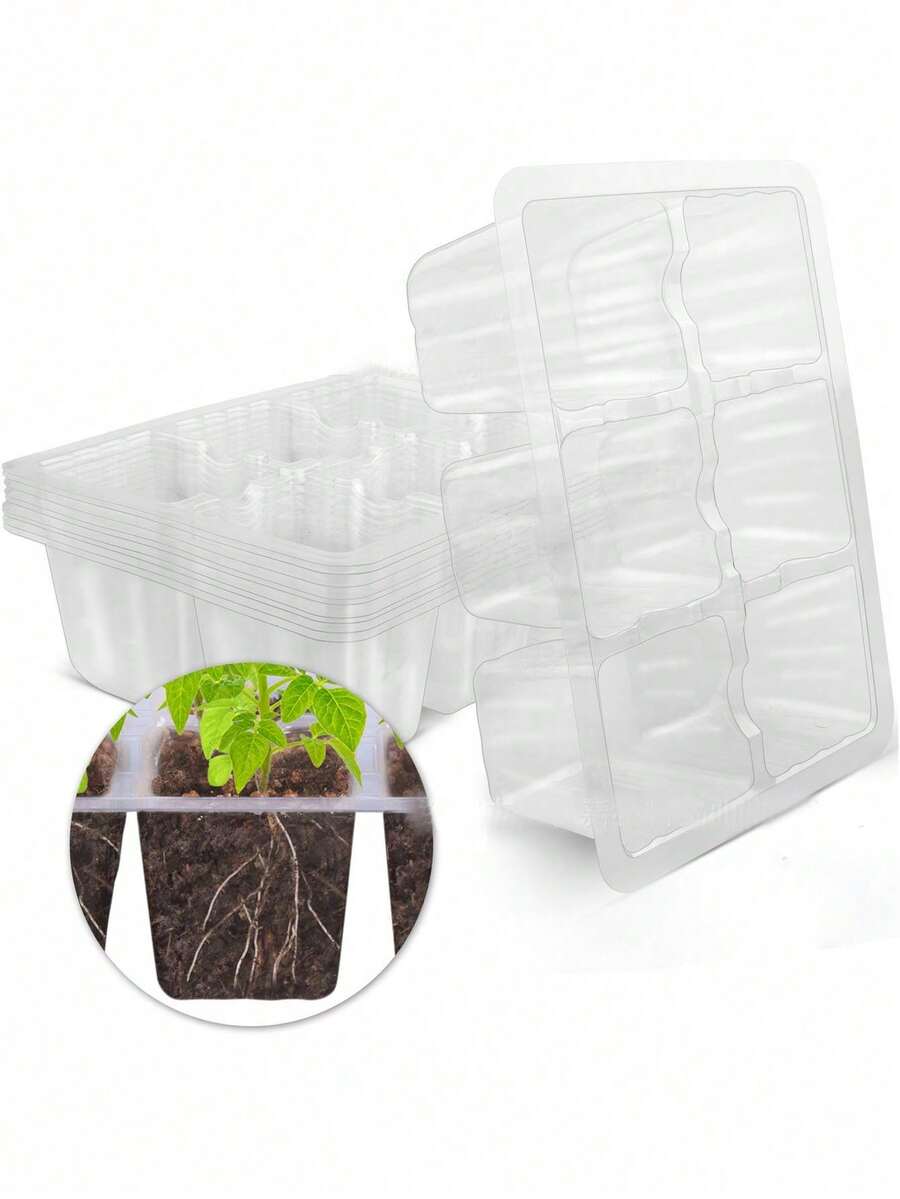12-Cell Reusable Durable Seed Sprouting Tray With Drainage Holes, Transparent For Easy Root Observation, Allows Transplanting Without Damaging Roots - Multiple Styles - View 1