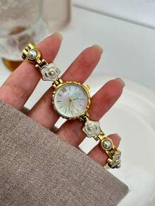 1. Đồng hồ nữ thanh lịch, sang trọng, mặt tròn, dây đeo hoa vàng, đính đá, mẫu mới 2026, máy quartz, thời trang tinh tế. - Vàng - Xem 9