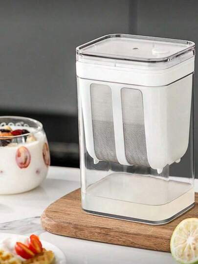 1 pieza Colador de yogur reutilizable con malla fina, apto para hacer queso, yogur, leche de soja, herramienta de cocina, lavable con tapa