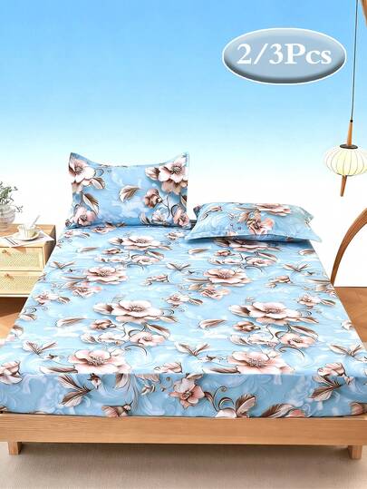 2/3pcs Skin-Friendly Printed Fitted Sheet Set, Printed Bedding, Mattress Protector, Bed Cover, Bed Sheet, Comfortable Home Textile, Breathable Anti-Pilling Mattress Protector, Home Decor, Suitable For All Bed Sizes - Double, Full, Queen, King, All Seasons, Dust-Proof Bed Cover, Machine Washable