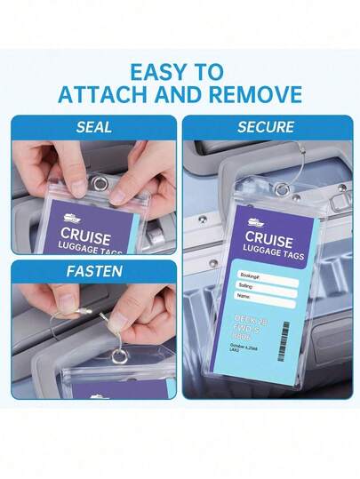 4pcs Cruise Luggage Tags With Storage Box, Transparent Design Compatible With All Cruise Lines, Also Suitable For Travel Backpacks, Suitcases, Travel Gear, Back-To-School Sports Equipment, Holiday Camping Gear And Vacation Accessories. Essential Cruise Luggage Tags With Storage Box, Transparent Design, Compatible With All Cruise Lines. Also Suitable For Travel Backpacks, Suitcases, Travel Gear, Back-To-School Sports Equipment, School Supplies, Holiday Camping Gear And Vacation Accessories. Also Suitable For Backpacks, School Supplies And Study Accessories. Essential For Summer.