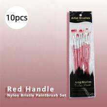 Set de 10 piezas de pinceles de pintura, kit profesional de pintura al óleo y acuarela, suministros de artista portátiles para principiantes y adultos - 10 pinceles bicolor - Ver 7