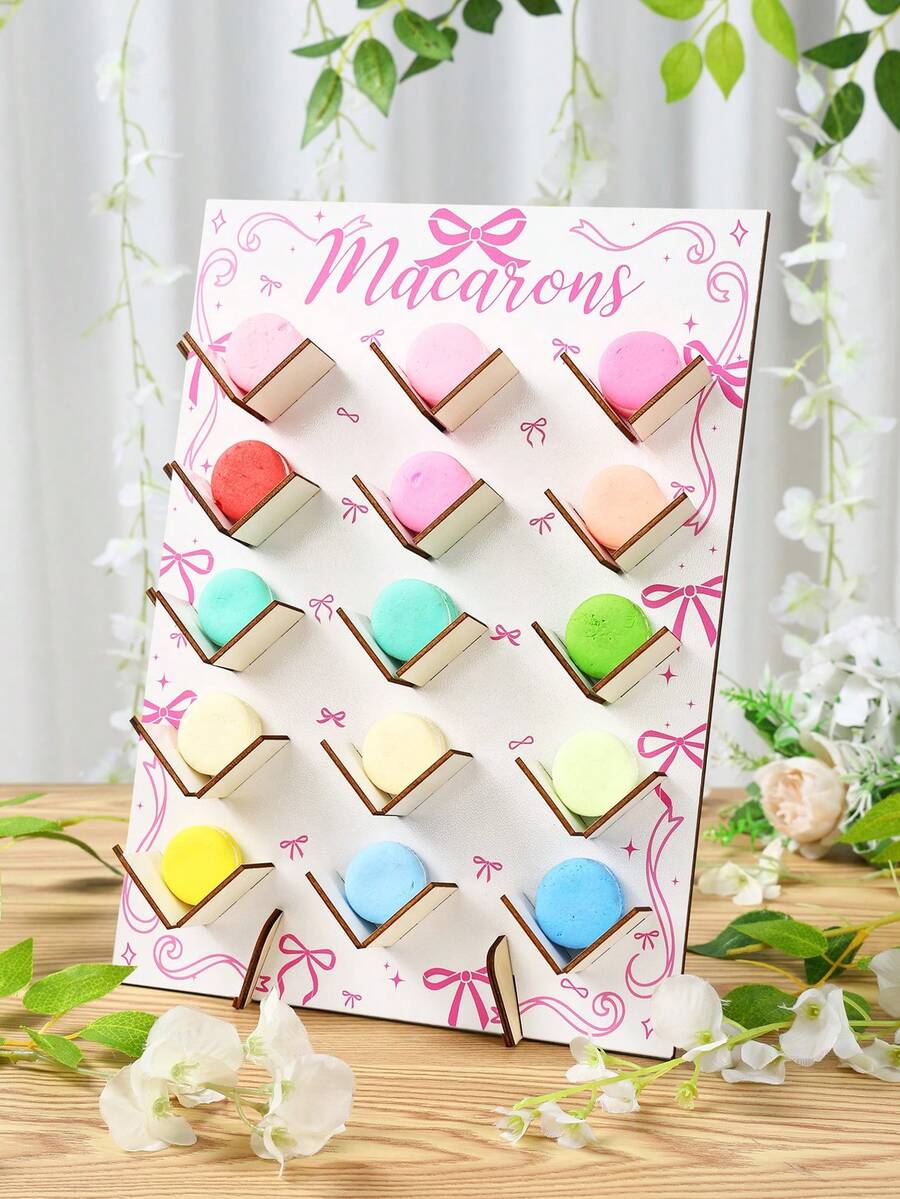 Giá trưng bày bằng gỗ 15 ngăn hình nơ hồng và bánh macaron, thích hợp cho các buổi họp mặt gia đình, tiệc sinh nhật, trang trí đám cưới, tiệc mừng em bé, tiệc tiết lộ giới tính, lễ kỷ niệm, trưng bày thực phẩm nhà bếp, trang trí nhà cửa, đồ dùng tiệc tùng.