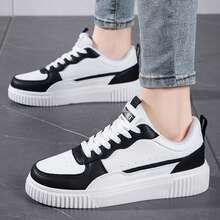 Womens Shoes Color Block Casual Sports Lightweight And Breathable For Everyday Comfort Spring Fall Chunky Shoes Tennis White Shoes Sneakers Outdoor Office Work Walking Travel Sport - 黑與白 - 查看 4