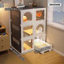 1-Bedroom 1-Bathroom Cat Villa Cat Cage, All-In-One Cat House With Litter Box, Space-Saving Indoor Home Use - Multicolor - View 3