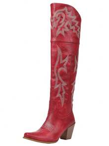 Summer Boots Riding Knee Thick Heels Embroidery Red Cowboy Boots For Women's Country Concert Combat Boots Cowgirl Outfits  Western Chic Festival Shoes - Đỏ - Xem 9