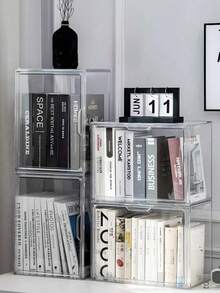 1 pieza Caja de almacenamiento de acrílico transparente multifuncional, Organizador de archivos de escritorio transparente - Caja de almacenamiento de libros y artículos de papelería multifuncional, Contenedores de almacenamiento de plástico - Caja de exhibición a prueba de polvo, Adecuada para escritorio de oficina, estudio en casa, almacenamiento de útiles escolares - Bandeja de papel modular - Organizador de espacio de trabajo - Estante de exhibición de libros - Esencial de oficina - Organizador de escritorio minimalista, Esencial para el regreso a clases - Multicolor - Ver 10