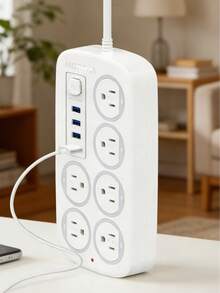 ONEEKA MOREKA Regleta Multicontactos Extensión De 4 Puertos Usb Y 6 Tomas - Blanco - Ver 5