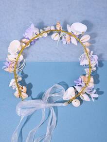 1 buah Bando Wanita Gaya Mori Motif Bunga dan Kerang Buatan Tangan Warna Putih Aksesori Rambut Pantai Aksesori Pesta Musim Semi Luar Ruangan Hiasan Kepala Pengantin Pernikahan - Purple - View 4