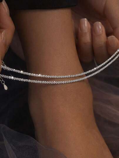 FOREVER QUEEN 1pc 925 Sterling Silver Lightweight Minimalist Anklet, Elegant Jewelry Gift For Women & Girls, Wedding Accessory
