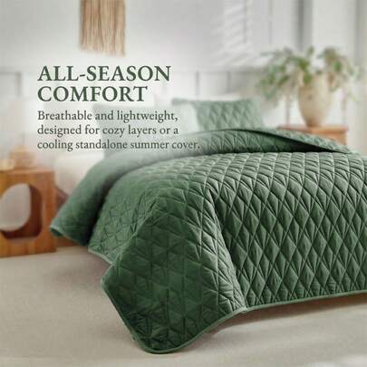 三件套绗缝床上用品，包含被套、床单和枕套，柔软透气，四季皆宜，简约绗缝被，轻薄夏季空调被，卧室装饰绗缝毯，可机洗，适合家庭和宿舍使用。